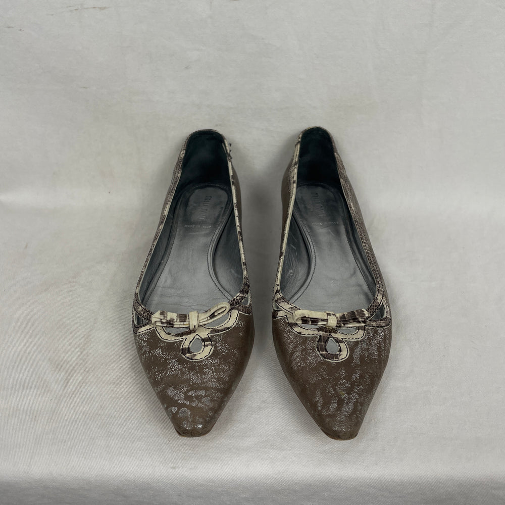 Miu Miu Metallic Coated Pointy Toe Flats