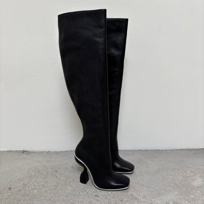 Balenciaga Curved Heel Leather Knee High Boots