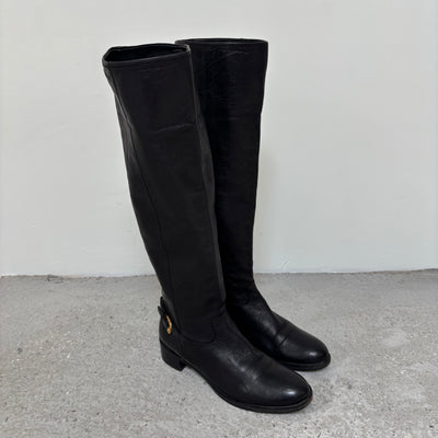 00s Prada Gold Buckle Knee High Leather Riding Boots