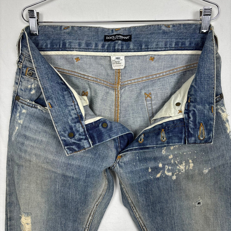 00s Dolce & Gabbana Spotted Distressed Light Wash Jeans