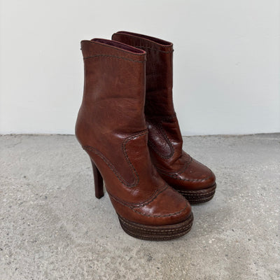 00s Prada Leather Platform Ankle Boot Heels
