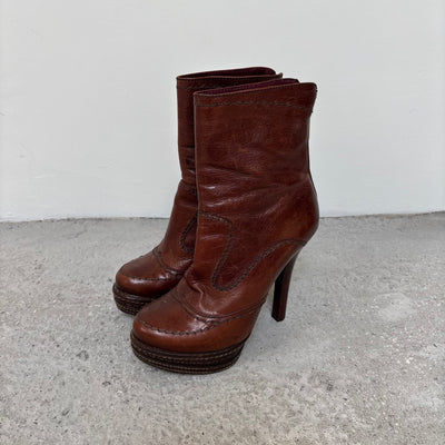 00s Prada Leather Platform Ankle Boot Heels