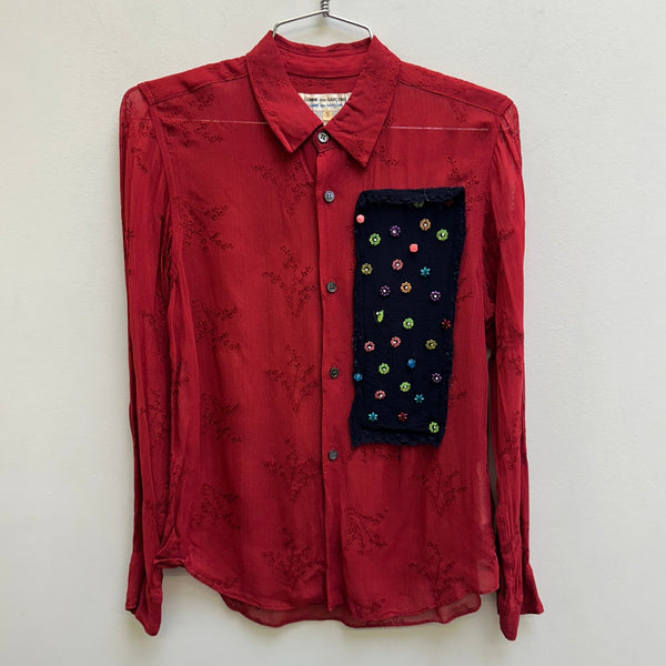 Comme Des Garçons Shirt Sheer Floral Side Patch Dress Shirt