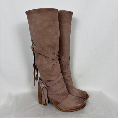 A.S. 98 Wrap Up Knee High Leather Heel Boots