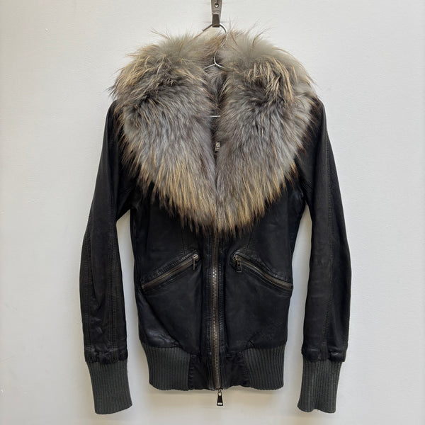 FW17 Giorgio Brato Black Fur Collar Leather Jacket