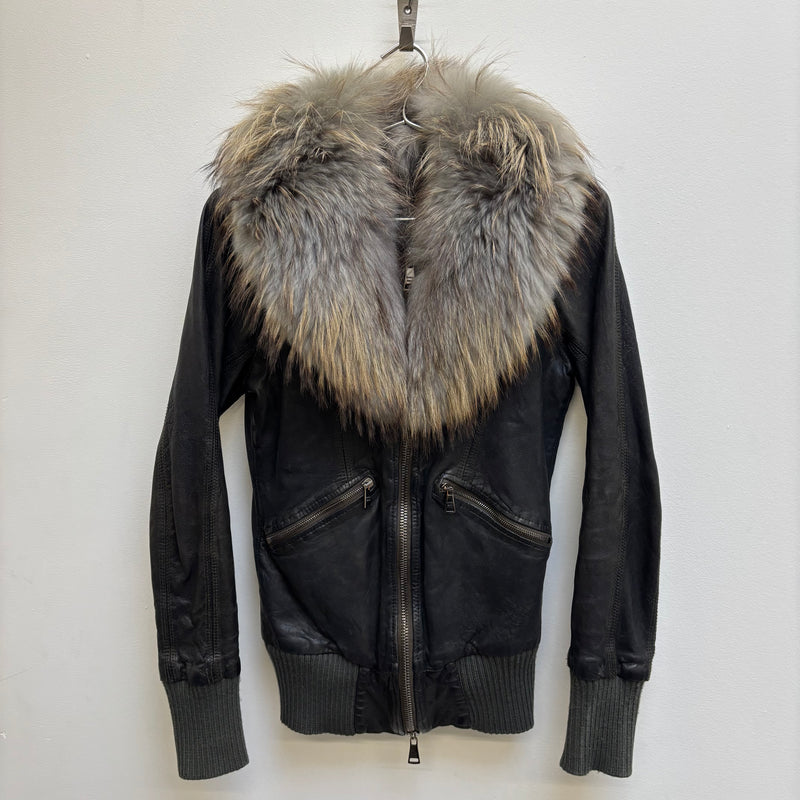 FW17 Giorgio Brato Black Fur Collar Leather Jacket
