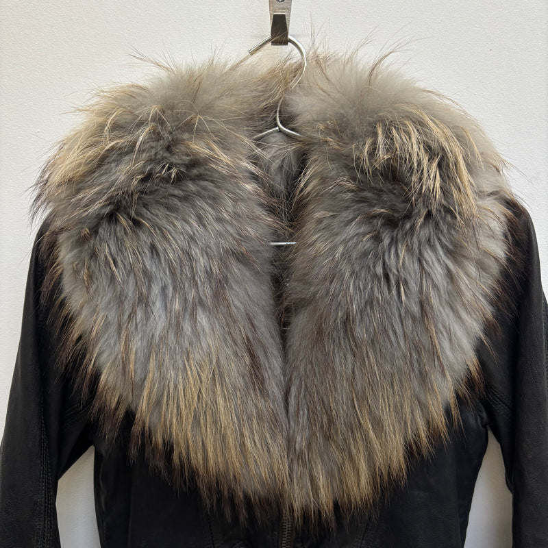FW17 Giorgio Brato Black Fur Collar Leather Jacket
