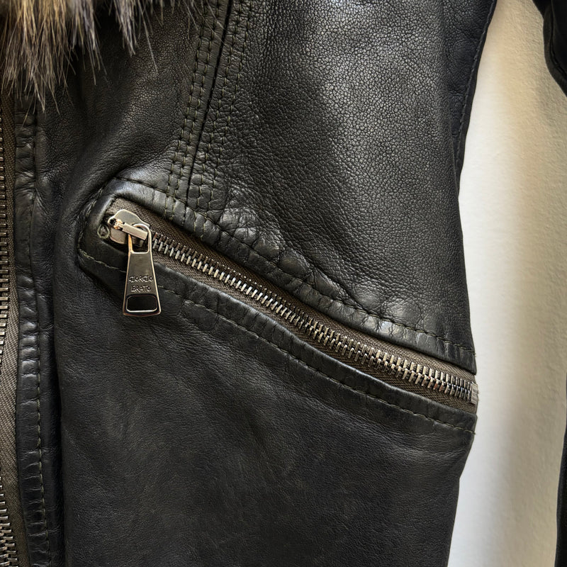 FW17 Giorgio Brato Black Fur Collar Leather Jacket