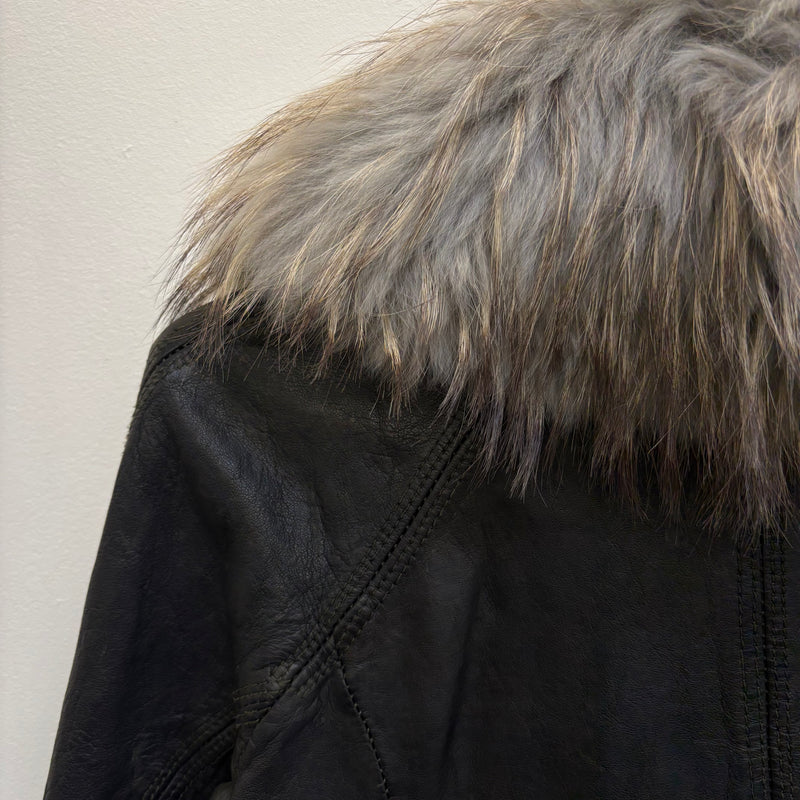 FW17 Giorgio Brato Black Fur Collar Leather Jacket