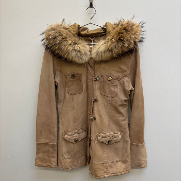 Giorgio Brato Nude Fur Hood Leather Jacket