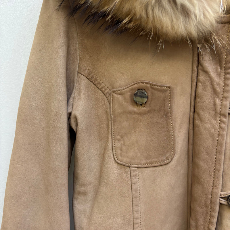 Giorgio Brato Nude Fur Hood Leather Jacket