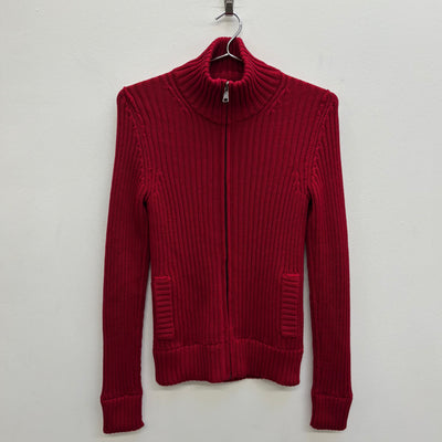 Dolce & Gabbana Red Knit Turtleneck Zip Up Cardigan