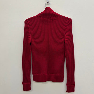 Dolce & Gabbana Red Knit Turtleneck Zip Up Cardigan