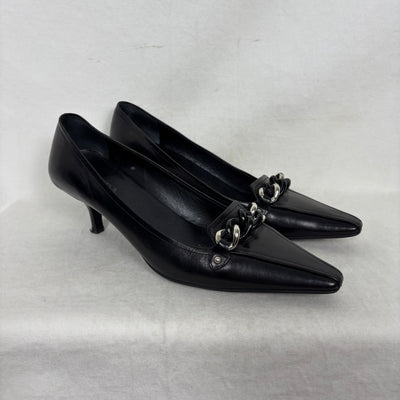 Prada Pointed Chain Kitten Leather Heels