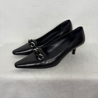 Prada Pointed Chain Kitten Leather Heels