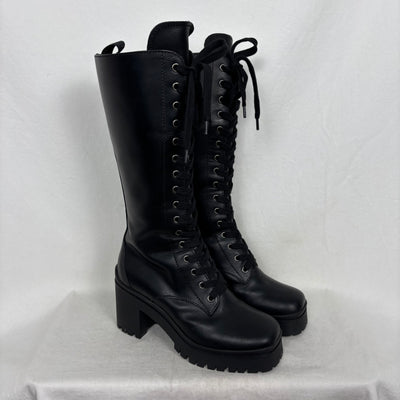 Miu Miu Lace Up Leather Heel Boots