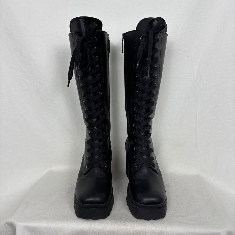 Miu Miu Lace Up Leather Heel Boots