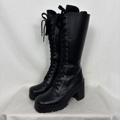 Miu Miu Lace Up Leather Heel Boots