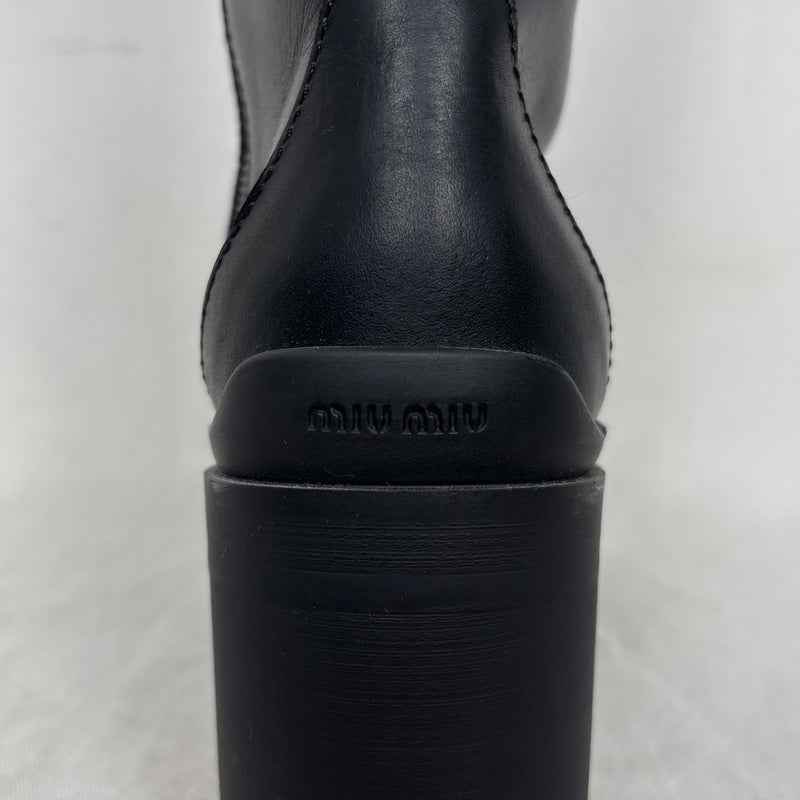 Miu Miu Lace Up Leather Heel Boots
