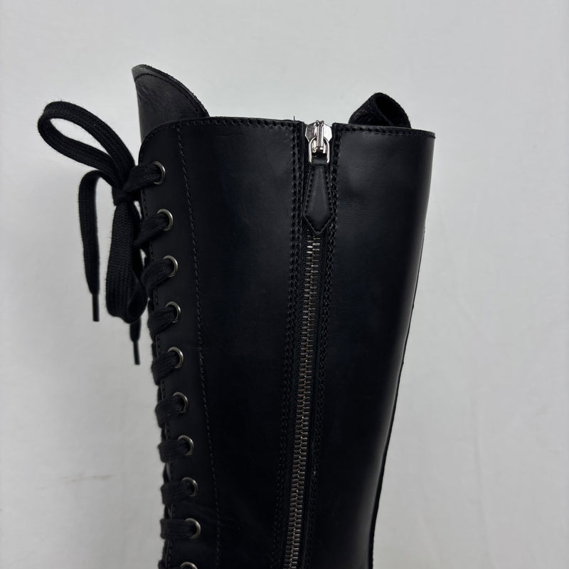 Miu Miu Lace Up Leather Heel Boots