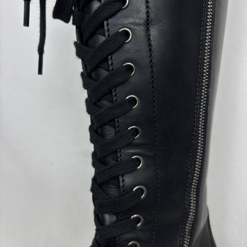 Miu Miu Lace Up Leather Heel Boots