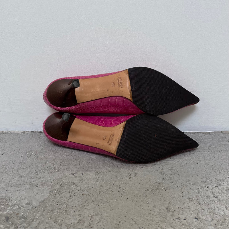 Gucci Bubblegum Snakeskin Leather Pointed Heels