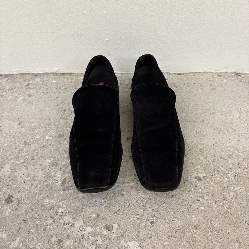 00' Prada Black Suede Loafers