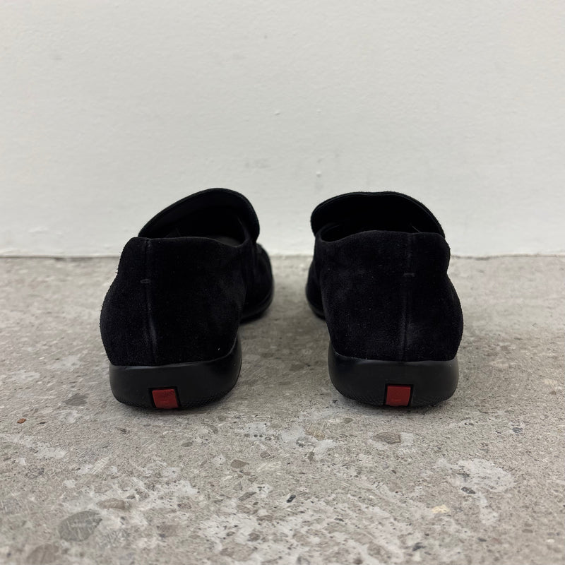 00' Prada Black Suede Loafers