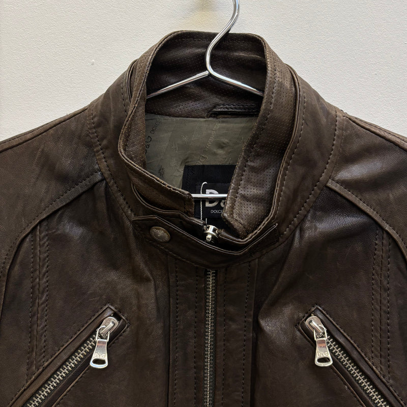 00s Dolce & Gabbana Multi-Pocket Brown Leather Jacket