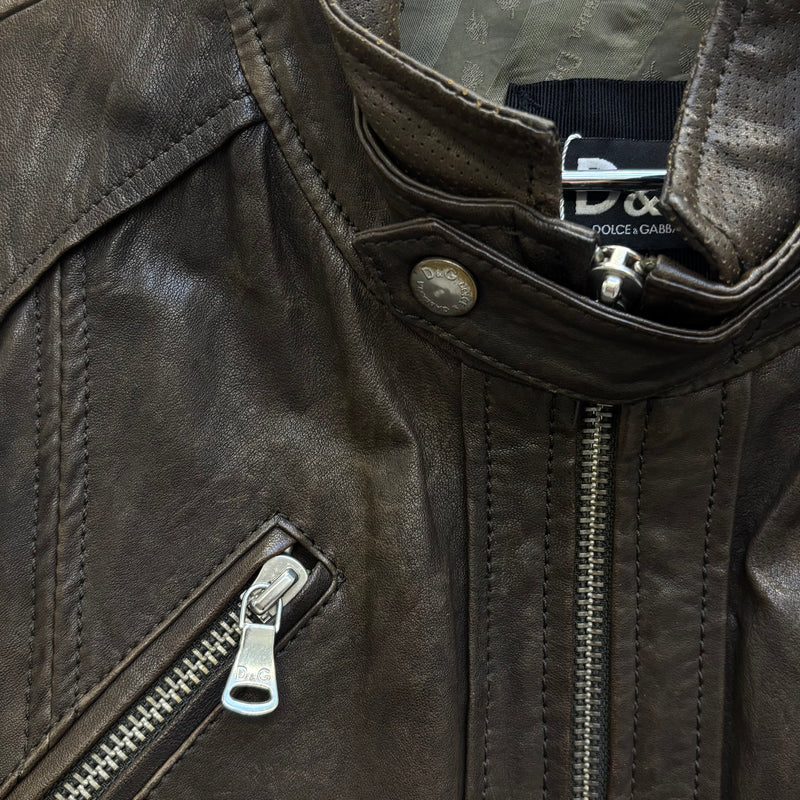 00s Dolce & Gabbana Multi-Pocket Brown Leather Jacket