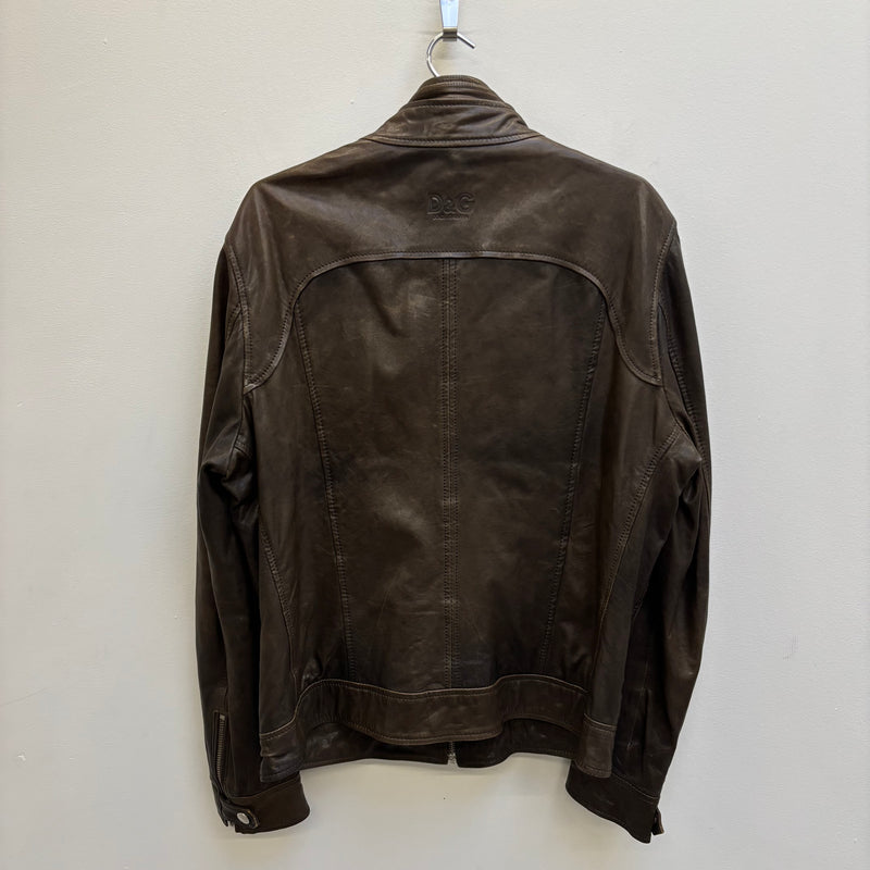 00s Dolce & Gabbana Multi-Pocket Brown Leather Jacket