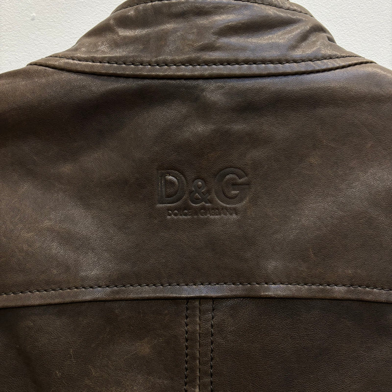 00s Dolce & Gabbana Multi-Pocket Brown Leather Jacket