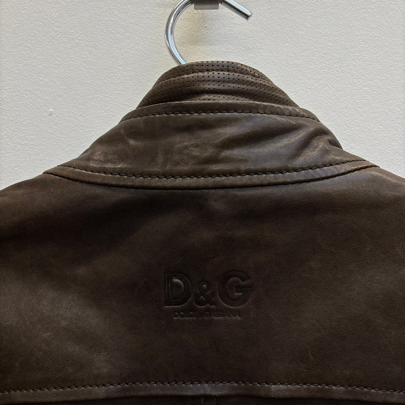 00s Dolce & Gabbana Multi-Pocket Brown Leather Jacket