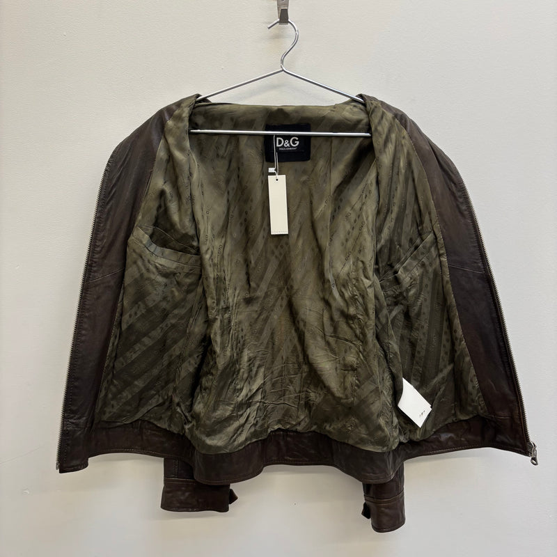 00s Dolce & Gabbana Multi-Pocket Brown Leather Jacket