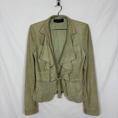SS99 Gucci By Tom Ford Ruffle Tie Front Suede Leather Jacket