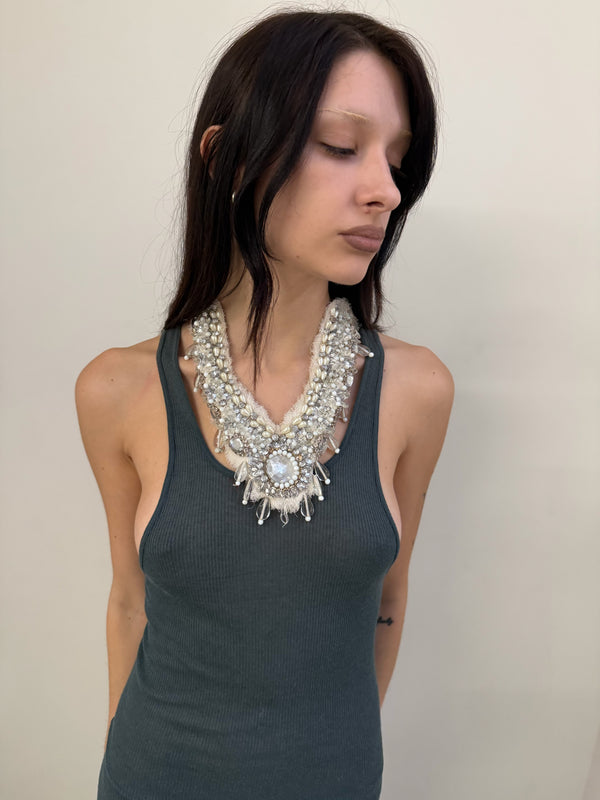 White Cloth Crystal Necklace