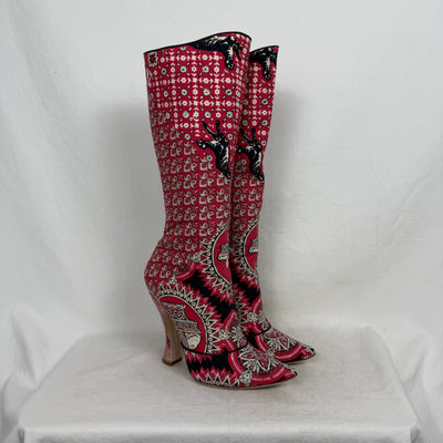 SS12 Miu Miu Folk Pattern Heel Boots
