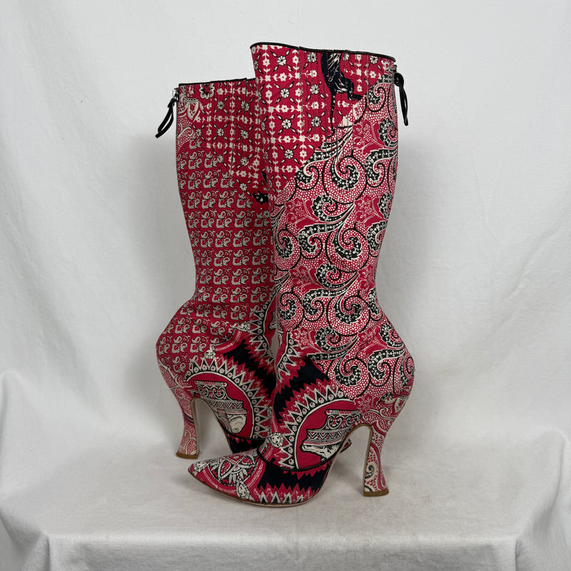 SS12 Miu Miu Folk Pattern Heel Boots