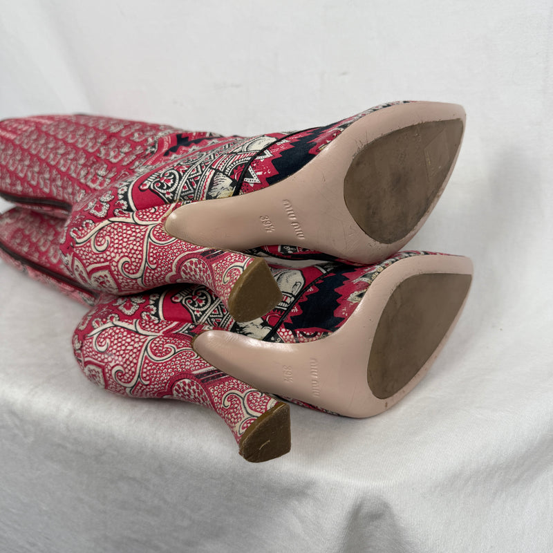 SS12 Miu Miu Folk Pattern Heel Boots