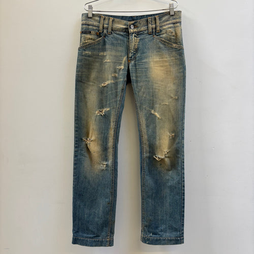 00s Dolce & Gabbana Zebra Patch Dirt Wash Jeans