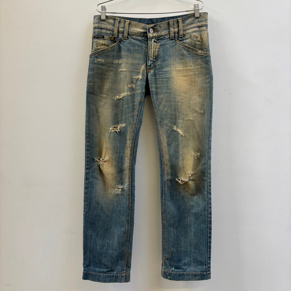 00s Dolce & Gabbana Zebra Patch Dirt Wash Jeans