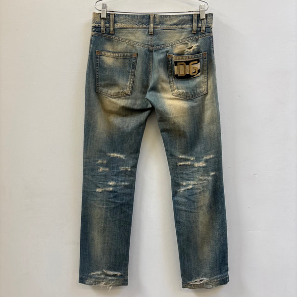 00s Dolce & Gabbana Zebra Patch Dirt Wash Jeans