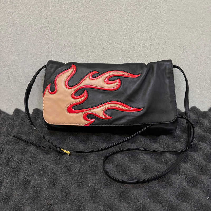 Prada Flame Leather Crossbody Clutch Bag