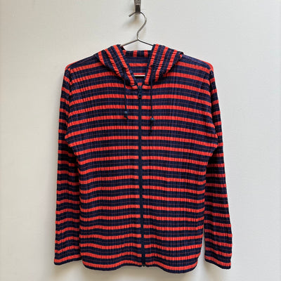 Issey Miyake Pleats Please Striped Zip Up Hoodie