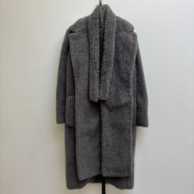 FW19 Helmut Lang Layered Shaggy Fur Charcoal Robe