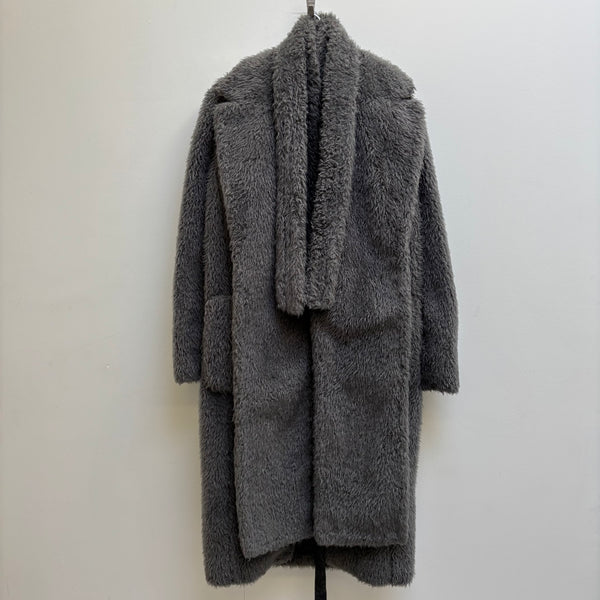 FW19 Helmut Lang Layered Shaggy Fur Charcoal Robe