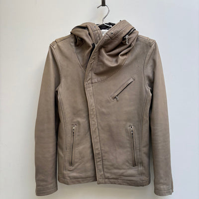 00s Katharine Hamnett Goat Leather Hooded Riders Jacket