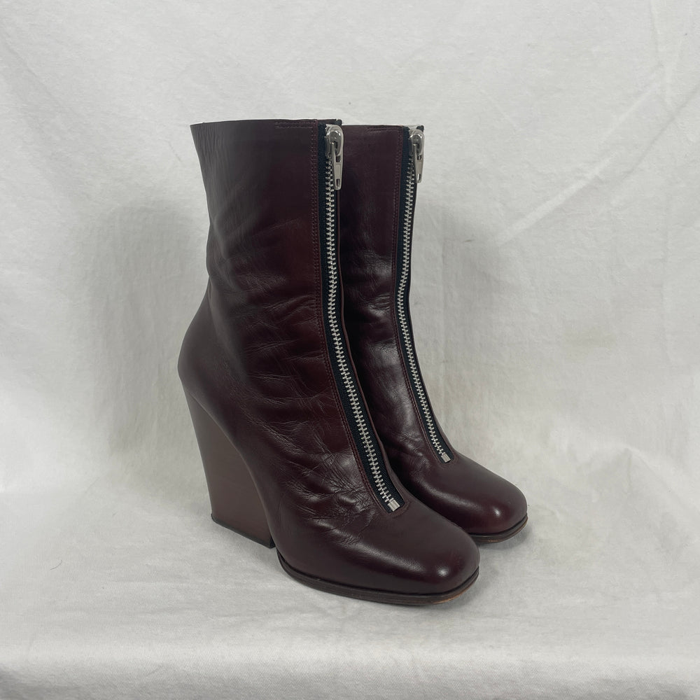 Celine By Phoebe Philo Zip Up Heeled Boots Burgundy