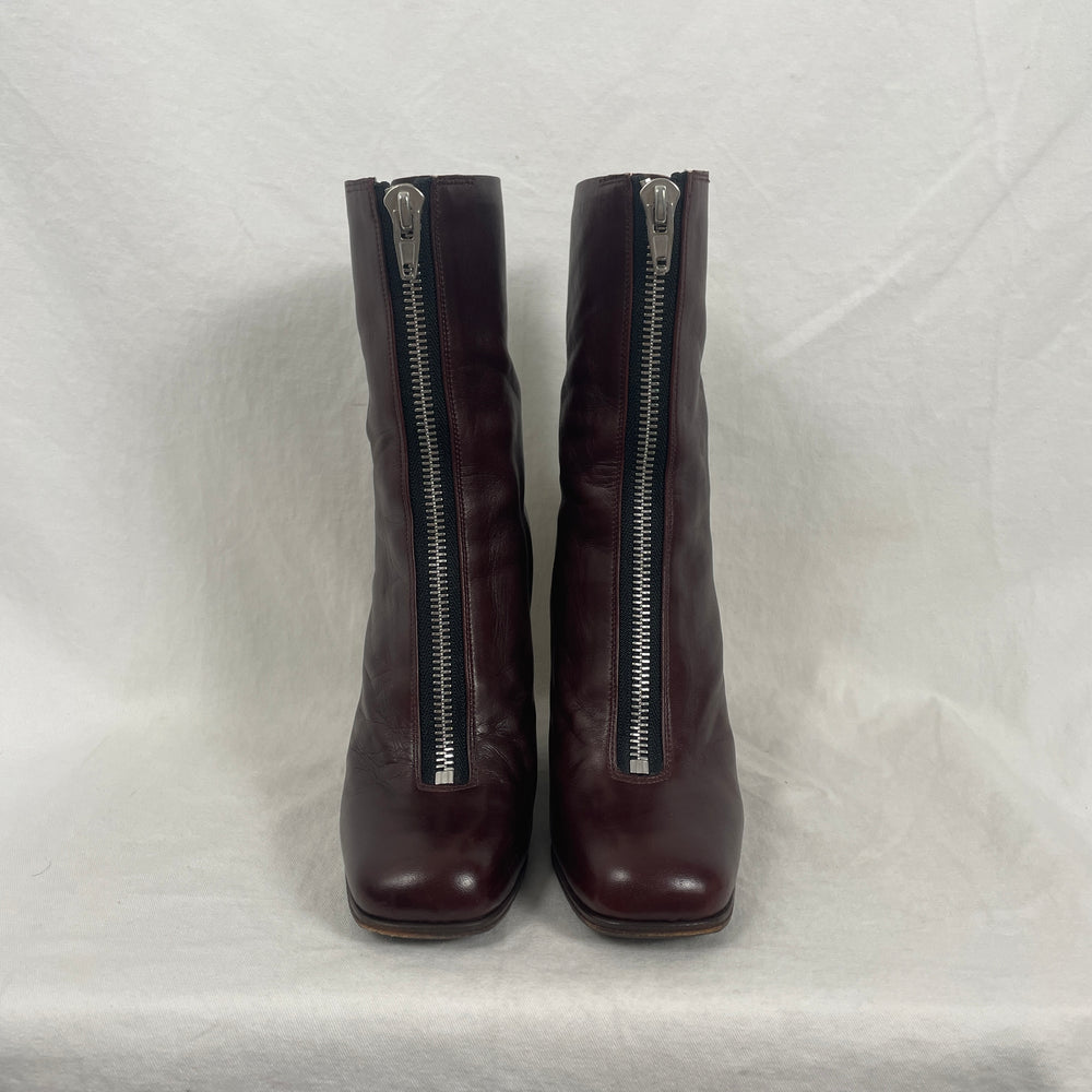 Celine By Phoebe Philo Zip Up Heeled Boots Burgundy