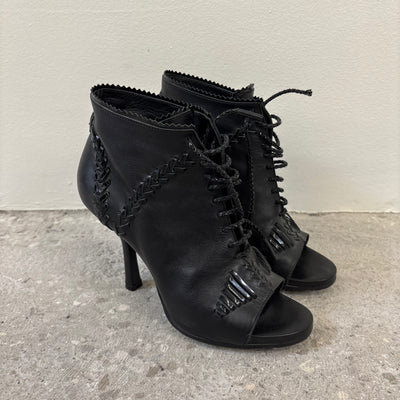 Balenciaga Open Toe Lace Up Leather Heels